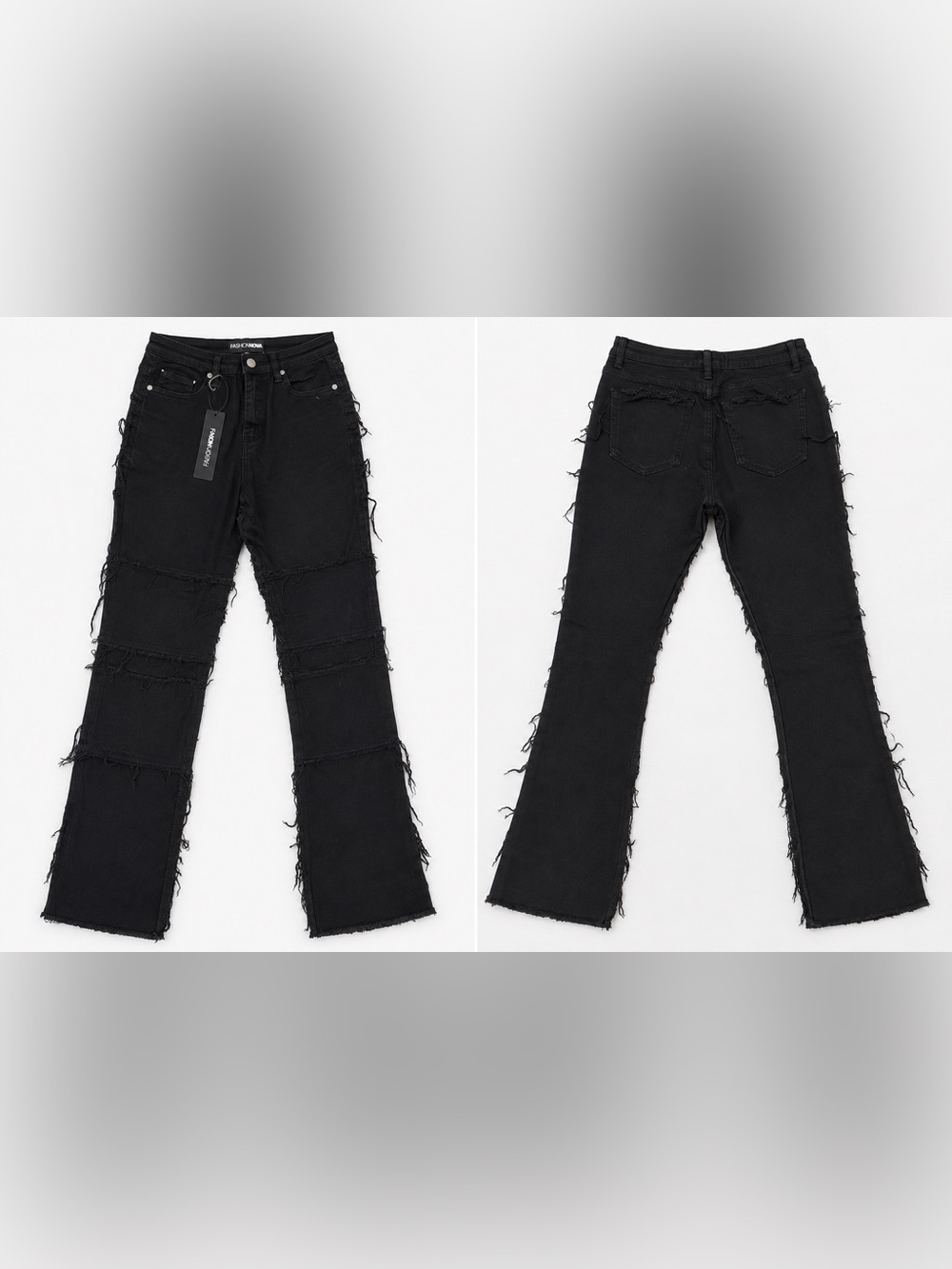 Fashion Nova Black Distressed Frayed Hem Jeans